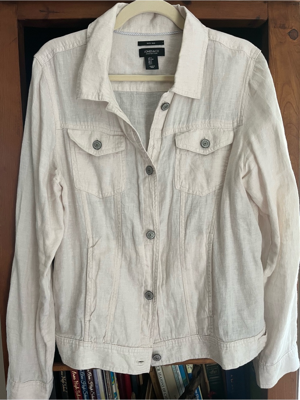 Jones & Co Size Large 100% Linen Cream Button Front Jean Style Jacket